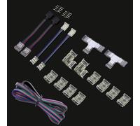 ENQIMAOYI 4 Pin 10mm LED Connectors for COB RGB LED Strip Lights kit included Transparent Gapless Connectors,L T type Connectors,Dual Ends Extension Connectors,5M Extension cable (4PIN 10MM COB KIT)