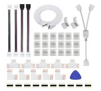 ENQIMAOYI 5pin 12mm RGBW Connectors,LED Light Strip Connector Includes Solderless Gapless Connectors L/T PCB Connector,9.8FT Extension Cable,2 Way Splitter,Strip to Strip Jumpers for Controller