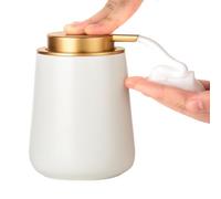 Enra Foaming Soap Dispenser,12 oz Beige Ceramic Modern Foam Hand Soap Dispenser for Bathroom,Kitchen with Easy-to-Press Pump (White Foam Gold Pump)