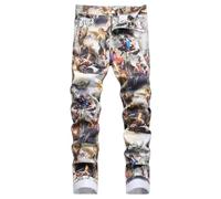 Enrica Men's Casual Printed Jeans Skinny Denim Pants, Angel 861, 30