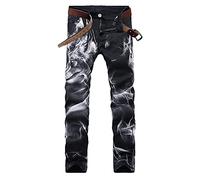 Enrica Men's Casual Printed Jeans Skinny Denim Pants, Black Wolf, 40