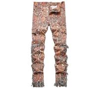 Enrica Men's Casual Printed Jeans Skinny Denim Pants, Paisley 865, 32