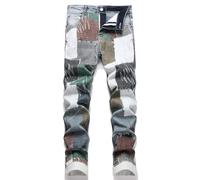 Enrica Men's Casual Printed Jeans Skinny Denim Pants, Patch 870, 32