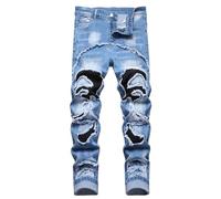 Enrica Men's Ripped Distressed Destroyed Straight Fit Washed Denim Jeans, Lt Blue 860/1, 30