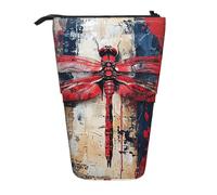 ENRPTY Abstract Red Dragonfly Print Telescopic Pencil Bag Big Capacity Pop Up Storage Makeup Bag For Office Supplies