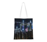 ENRPTY Aerial Night Of View Hong Kong Print Canvas Tote Bag Reusable Shoulder Shopping Bags For Daily Use Shopping Travel