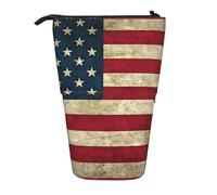 ENRPTY American Flag Print Telescopic Pencil Bag Big Capacity Pop Up Storage Makeup Bag For Office Supplies