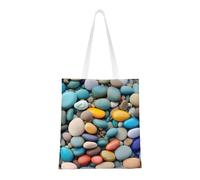 ENRPTY Beach Colored Pebbles Print Canvas Tote Bag Reusable Shoulder Shopping Bags For Daily Use Shopping Travel