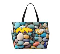 ENRPTY Beach Colored Pebbles Print Large Capacity Beach Travel Bag With Zipper Lightweight Foldable For Vacation
