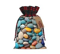 ENRPTY Beach Colored Pebbles Print Reusable Christmas Drawstring Bags For Christmas Parties Decorations Festivals