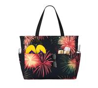 ENRPTY Beautiful Fireworks Print Large Capacity Beach Travel Bag With Zipper Lightweight Foldable For Vacation