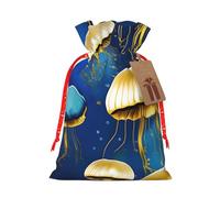 ENRPTY Blue And Gold Jellyfish Print Personalized Drawstring Gift Packing Bag For Anniversary Wedding Christmas