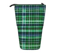 ENRPTY Blue And Green Scottish Tartan Print Telescopic Pencil Bag Big Capacity Pop Up Storage Makeup Bag For Office Supplies