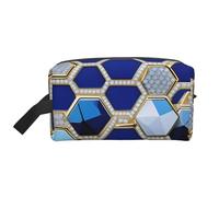 ENRPTY Blue Hexagons And Diamond Print Travel Toiletry Zipper Storage Pouch For Women Men Portable Makeup Bag Purse