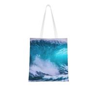 ENRPTY Blue Ocean Wave Print Canvas Tote Bag Reusable Shoulder Shopping Bags For Daily Use Shopping Travel