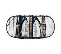 ENRPTY Brooklyn Bridge Print With Zipper Compartments Stationery Pencil Bag Portable Cosmetic Storage Bag