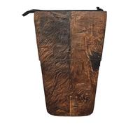 ENRPTY Brown Cowhide Art Print Telescopic Pencil Bag Big Capacity Pop Up Storage Makeup Bag For Office Supplies