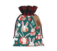 ENRPTY Bunny Rabbits Print Reusable Christmas Drawstring Bags For Christmas Parties Decorations Festivals