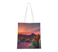ENRPTY Cactus Desert Sunset Print Canvas Tote Bag Reusable Shoulder Shopping Bags For Daily Use Shopping Travel