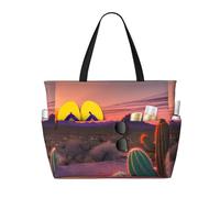 ENRPTY Cactus Desert Sunset Print Large Capacity Beach Travel Bag With Zipper Lightweight Foldable For Vacation