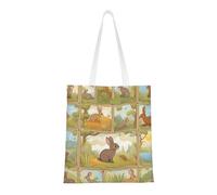 ENRPTY Cartoon Cute Animals Rabbit Print Canvas Tote Bag Reusable Shoulder Shopping Bags For Daily Use Shopping Travel