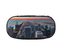 ENRPTY Chicago Illinois Usa 1 Print With Zipper Compartments Stationery Pencil Bag Portable Cosmetic Storage Bag