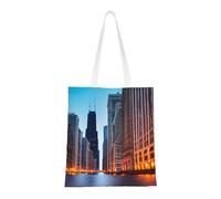 ENRPTY Chicago Illinois Usa Print Canvas Tote Bag Reusable Shoulder Shopping Bags For Daily Use Shopping Travel