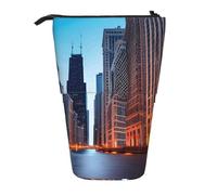 ENRPTY Chicago Illinois Usa Print Telescopic Pencil Bag Big Capacity Pop Up Storage Makeup Bag For Office Supplies
