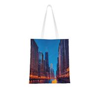 ENRPTY Chicago Night Print Canvas Tote Bag Reusable Shoulder Shopping Bags For Daily Use Shopping Travel