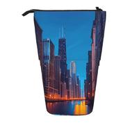 ENRPTY Chicago Night Print Telescopic Pencil Bag Big Capacity Pop Up Storage Makeup Bag For Office Supplies