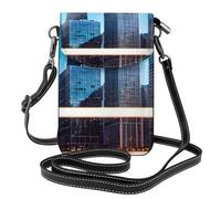 ENRPTY Chicago Reflect Print Small Cell Phone Leather Purse Adjustable Shoulder Rope Crossbody Bags For Women