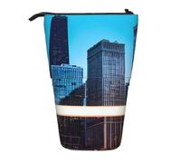ENRPTY Chicago Reflect Print Telescopic Pencil Bag Big Capacity Pop Up Storage Makeup Bag For Office Supplies