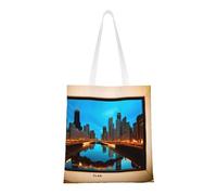 ENRPTY Chicago Reflected Print Canvas Tote Bag Reusable Shoulder Shopping Bags For Daily Use Shopping Travel