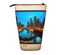 ENRPTY Chicago Reflected Print Telescopic Pencil Bag Big Capacity Pop Up Storage Makeup Bag For Office Supplies