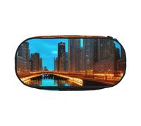 ENRPTY Chicago Reflected Print With Zipper Compartments Stationery Pencil Bag Portable Cosmetic Storage Bag