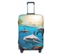 ENRPTY Dolphins Sea Turtle Shark Octopus Coral Print Suitcase Decoraitve Covers Washable Suitcase Cover Travel Luggage Accessories, Black, XL