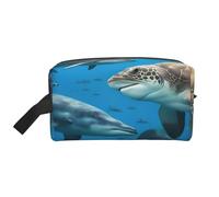 ENRPTY Dolphins Sea Turtle Shark Octopus Coral Reef Print Travel Toiletry Zipper Storage Pouch For Women Men Portable Makeup Bag Purse