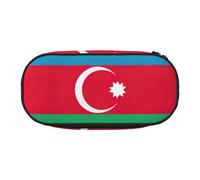 ENRPTY Flag Of Azerbaijan Print With Zipper Compartments Stationery Pencil Bag Portable Cosmetic Storage Bag