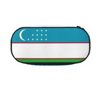 ENRPTY Flag Of The Republic Of Uzbekistan Print With Zipper Compartments Stationery Pencil Bag Portable Cosmetic Storage Bag