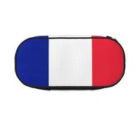 ENRPTY French Flag Print With Zipper Compartments Stationery Pencil Bag Portable Cosmetic Storage Bag