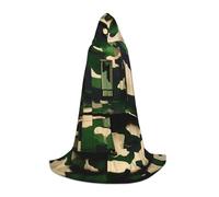 ENRPTY Green Army Digital Camouflage Print Hooded Cape For Teenagers Unisex Cosplay And Themed Parties Halloween Costume, Black, Large
