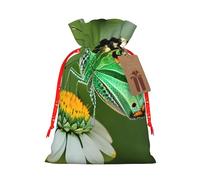 ENRPTY Green Leaf Colorful Butterfly Print Personalized Drawstring Gift Packing Bag For Anniversary Wedding Christmas