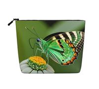ENRPTY Green Leaf Colorful Butterfly Print Women'S Makeup Make Up Bag Zipper Pouch Travel Storage Pouch Large Capacity Purse