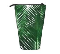 ENRPTY Green Palm Leaf Print Telescopic Pencil Bag Big Capacity Pop Up Storage Makeup Bag For Office Supplies