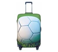 ENRPTY Green Soccer Ball On Grassy Print Suitcase Decoraitve Covers Washable Suitcase Cover Travel Luggage Accessories, Black, L