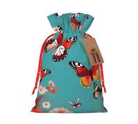 ENRPTY Hen Flying Butterflies Among Flowers Print Personalized Drawstring Gift Packing Bag For Anniversary Wedding Christmas