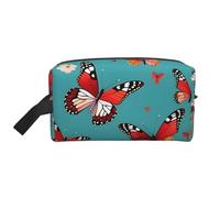 ENRPTY Hen Flying Butterflies Among Flowers Print Travel Toiletry Zipper Storage Pouch For Women Men Portable Makeup Bag Purse