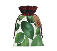 ENRPTY Herb Plant Leaf Print Reusable Christmas Drawstring Bags For Christmas Parties Decorations Festivals