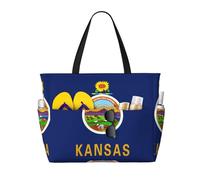 ENRPTY Kansas State Flag Print Large Capacity Beach Travel Bag With Zipper Lightweight Foldable For Vacation
