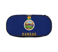 ENRPTY Kansas State Flag Print With Zipper Compartments Stationery Pencil Bag Portable Cosmetic Storage Bag